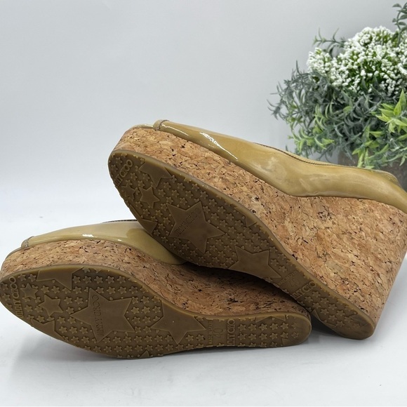 Jimmy Choo Papina Cork Wedge Nude Patent Leather Platform Heels EU 40/US 10 - Picture 13 of 16